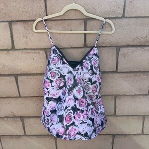 Solemio Black and Pink Lace Trim Top